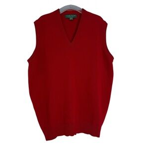 ALAN PAINE V-Neck Sweater Vest Men Medium 42 Red Lambswool ENGLAND Vintage golf